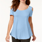 Camiseta feminina JM Collection com ombros descobertos e manga curta, azul, tamanho médio