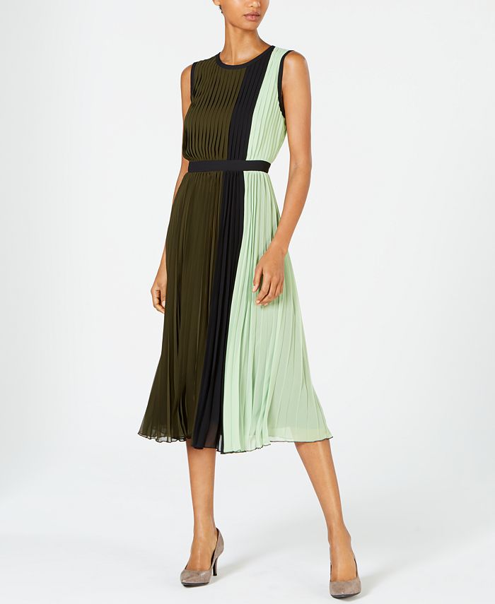 Vestido midi plissado com blocos de cores Alfani feminino, verde, tamanho 6, pequeno