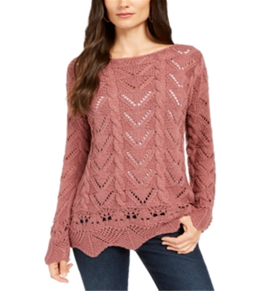 Suéter feminino de malha Pointelle com bainha recortada, estilo &amp; Co, rosa, tamanho XS