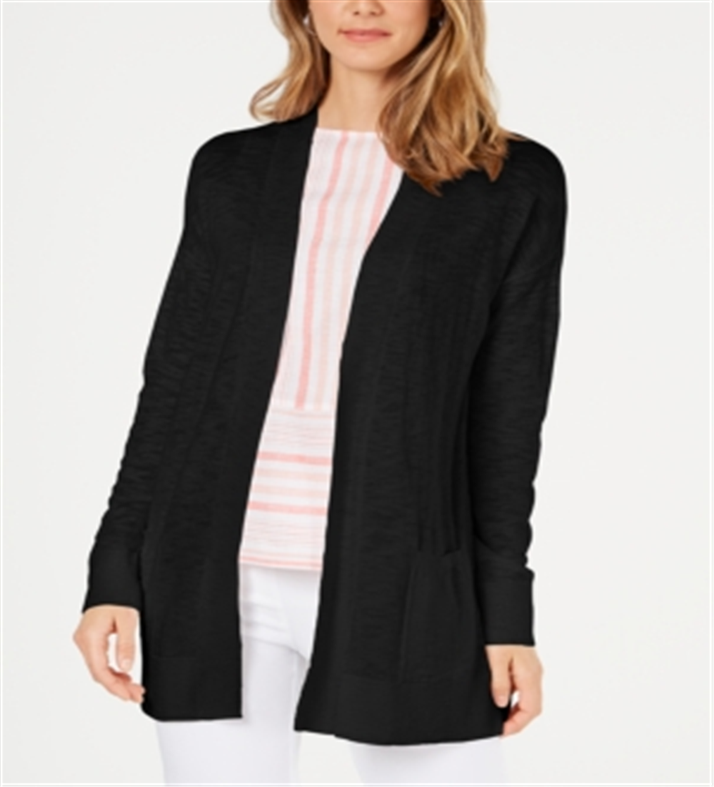 Cardigan longo de algodão feminino Charter Club, preto, tamanho grande