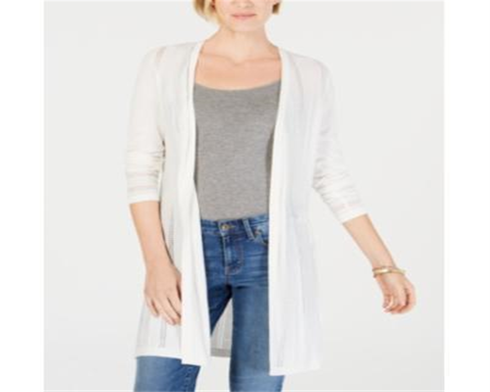 Cardigan feminino de manga comprida aberto Charter Club, branco, tamanho pequeno