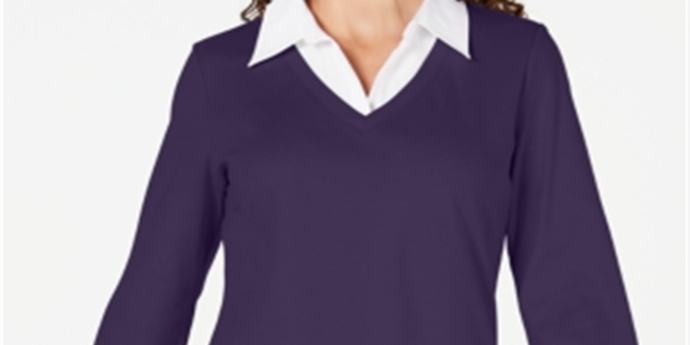 Blusa feminina Karen Scott de algodão com camadas, roxa, tamanho XXG