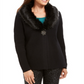 Cardigan feminino JM Collection com gola de pele sintética e broche para festa de fim de ano, preto, tamanho médio