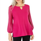 Blusa feminina com manga bufante JM Collection, rosa, tamanho pequeno