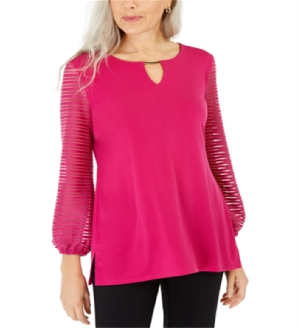 Blusa feminina com manga bufante JM Collection, rosa, tamanho pequeno