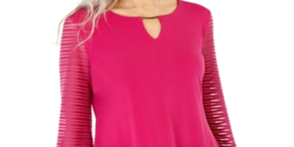 Blusa feminina com manga bufante JM Collection, rosa, tamanho pequeno