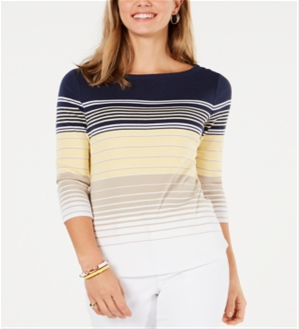 Charter Club Top feminino listrado de algodão Pima com botões e ombros, amarelo, tamanho XX-G