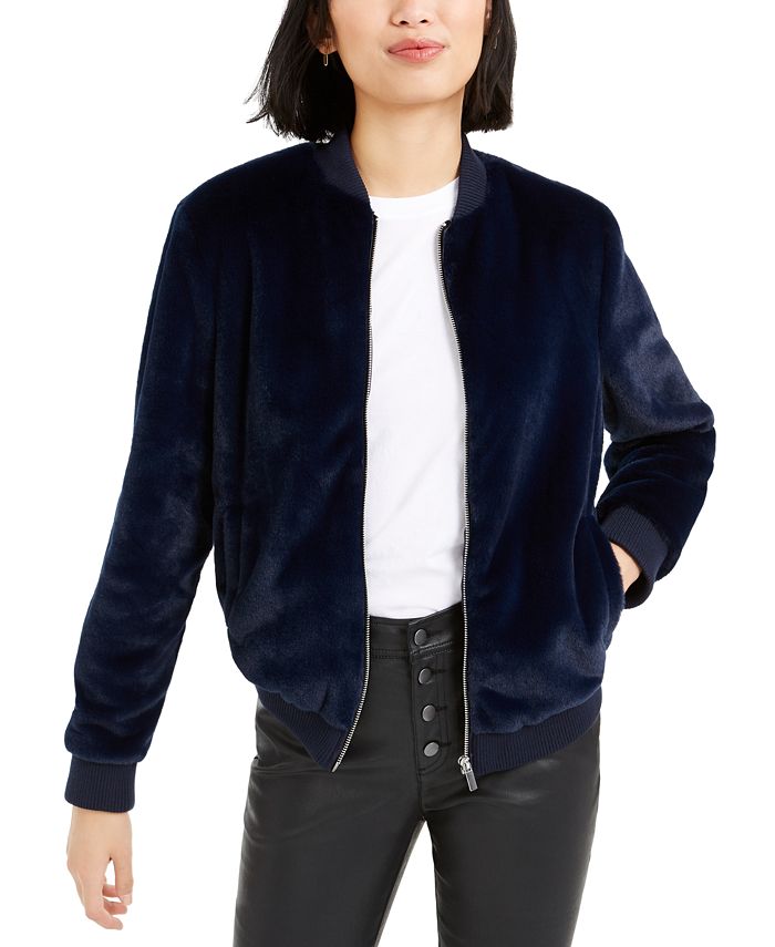 Jaqueta bomber feminina Bar III de pele sintética, azul, tamanho XXS