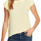 Blusa feminina CeCe com gola plissada e manga curta, amarela, tamanho médio