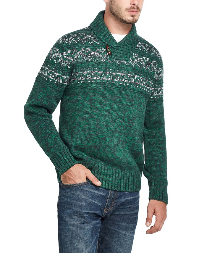 Suéter masculino vintage à prova de intempéries com gola xale jacquard verde tamanho GG