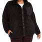 Jaqueta feminina Calvin Klein Sherpa com gola falsa, preta, tamanho 3X
