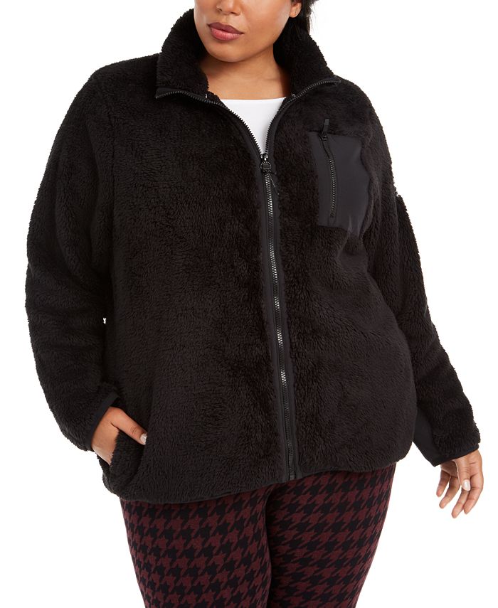 Jaqueta feminina Calvin Klein Sherpa com gola falsa, preta, tamanho 3X