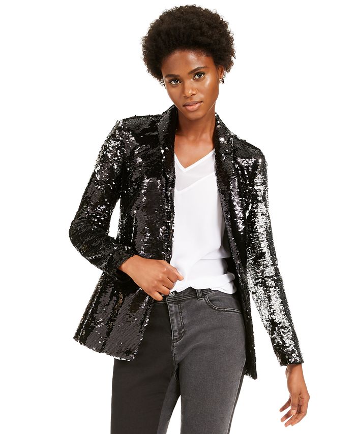 Blazer feminino com lantejoulas e um botão da INC International Concepts, preto, tamanho extrapequeno