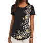 Blusa feminina com decote redondo e estampa floral JM Collection, preta, tamanho M