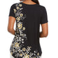 Blusa feminina com decote redondo e estampa floral JM Collection, preta, tamanho M