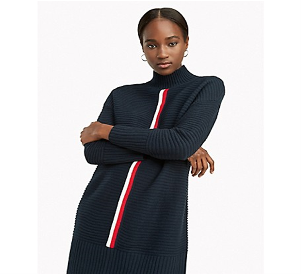 Vestido curto de manga comprida Tommy Hilfiger feminino azul tamanho XX-G