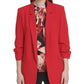 Blazer feminino DKNY com punho franzido e frente aberta, vermelho, tamanho 2, pequeno