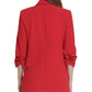 Blazer feminino DKNY com punho franzido e frente aberta, vermelho, tamanho 2, pequeno