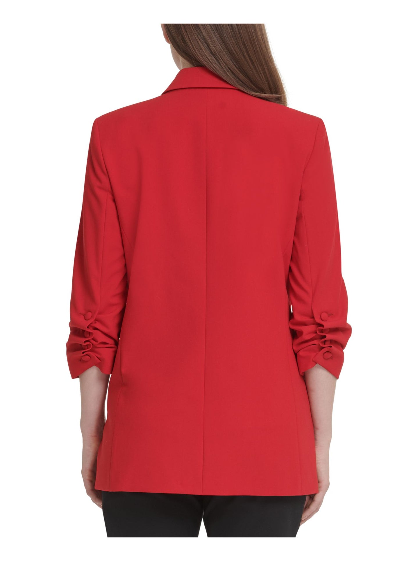 Blazer feminino DKNY com punho franzido e frente aberta, vermelho, tamanho 2, pequeno