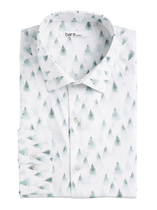 Camisa social masculina Bar III com estampa de floresta nevada elástica, tamanho verde, 14x14