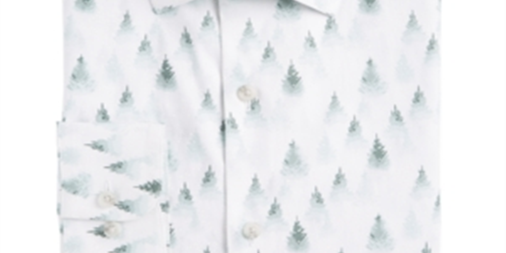 Camisa social masculina Bar III com estampa de floresta nevada elástica, tamanho verde, 14x14