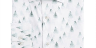 Camisa social masculina Bar III com estampa de floresta nevada elástica, tamanho verde, 14x14