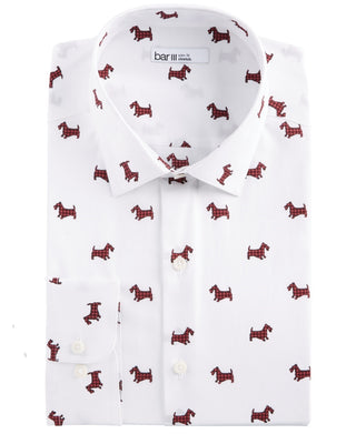 Camisa social masculina Bar III Slim Fit com estampa Scottie elástica, branca, tamanho 14,5 x 32-33