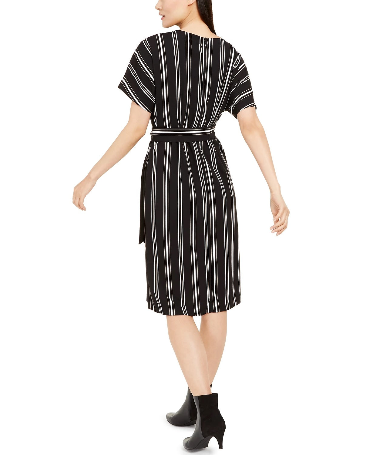 Vestido feminino Alfani listrado com amarração na cintura, preto, tamanho pequeno grande