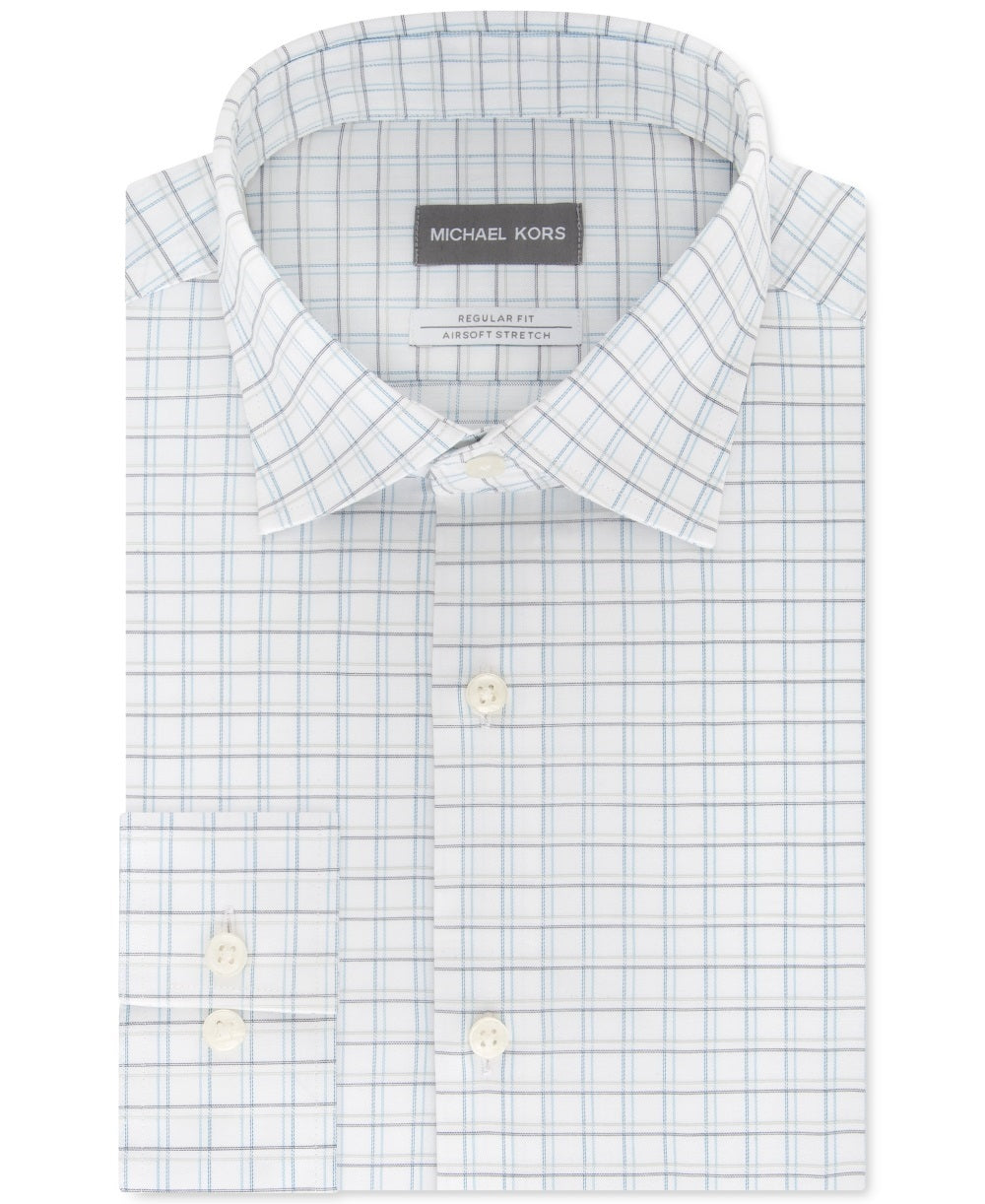 Camisa social masculina Michael Kors xadrez com gola clássica elástica, tamanho branco, 18x36-37