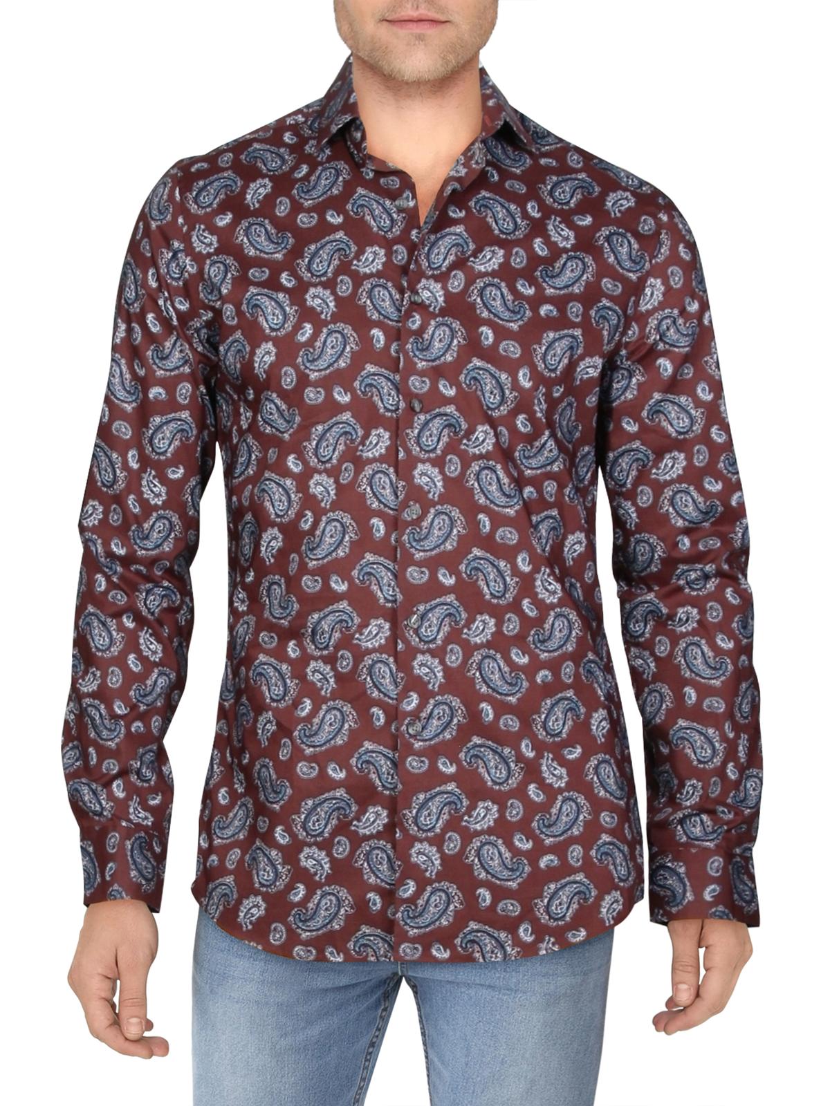 Camisa social masculina Bar III Max Cotton Paisley Borgonha Tamanho P