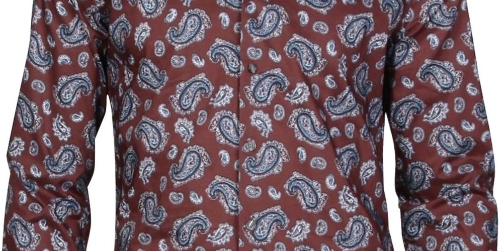 Camisa social masculina Bar III Max Cotton Paisley Borgonha Tamanho P