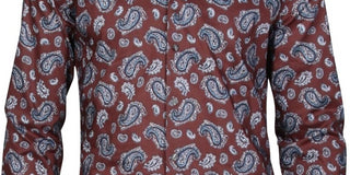 Camisa social masculina Bar III Max Cotton Paisley Borgonha Tamanho P