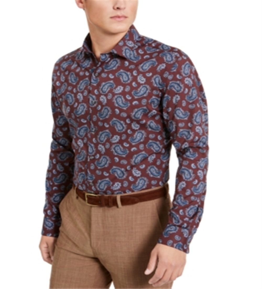 Camisa social masculina Bar III Max Cotton Paisley Borgonha Tamanho P