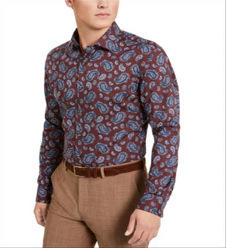 Camisa social masculina Bar III Max Cotton Paisley Borgonha Tamanho P