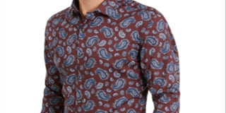Camisa social masculina Bar III Max Cotton Paisley Borgonha Tamanho P