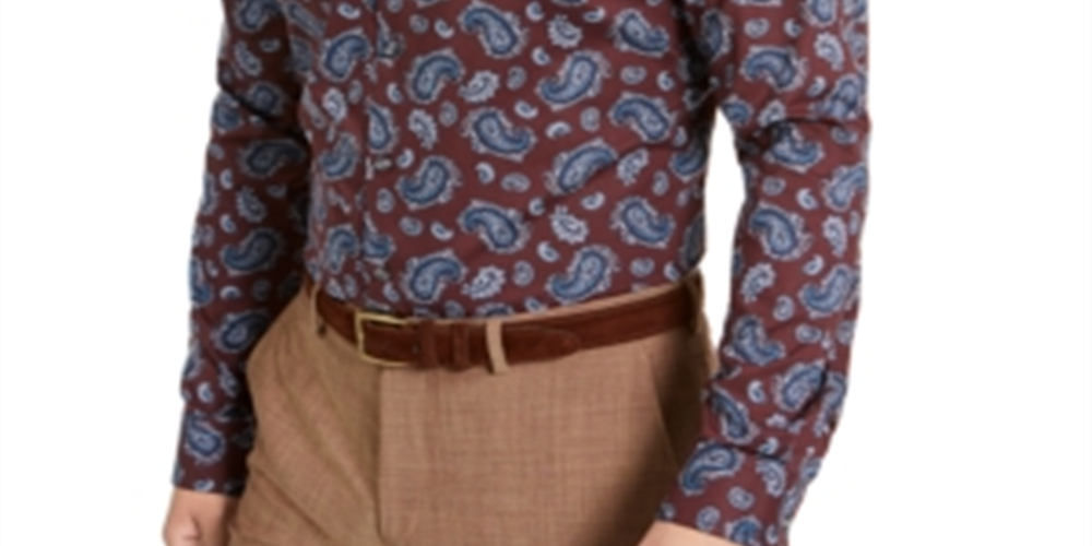 Camisa social masculina Bar III Max Cotton Paisley Borgonha Tamanho P
