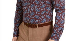 Camisa social masculina Bar III Max Cotton Paisley Borgonha Tamanho P