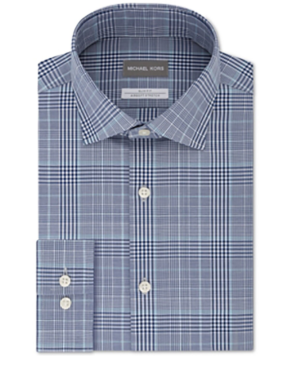 Camisa xadrez slim fit masculina Michael Kors com botões - Azul, tamanho 16x34-35