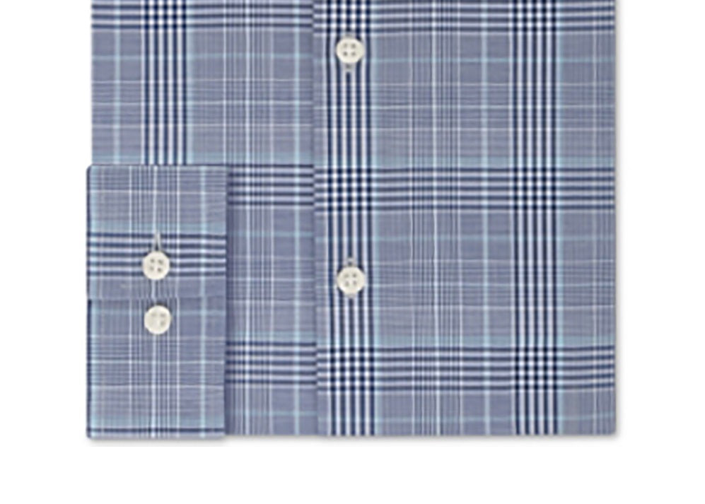 Camisa xadrez slim fit masculina Michael Kors com botões - Azul, tamanho 16x34-35