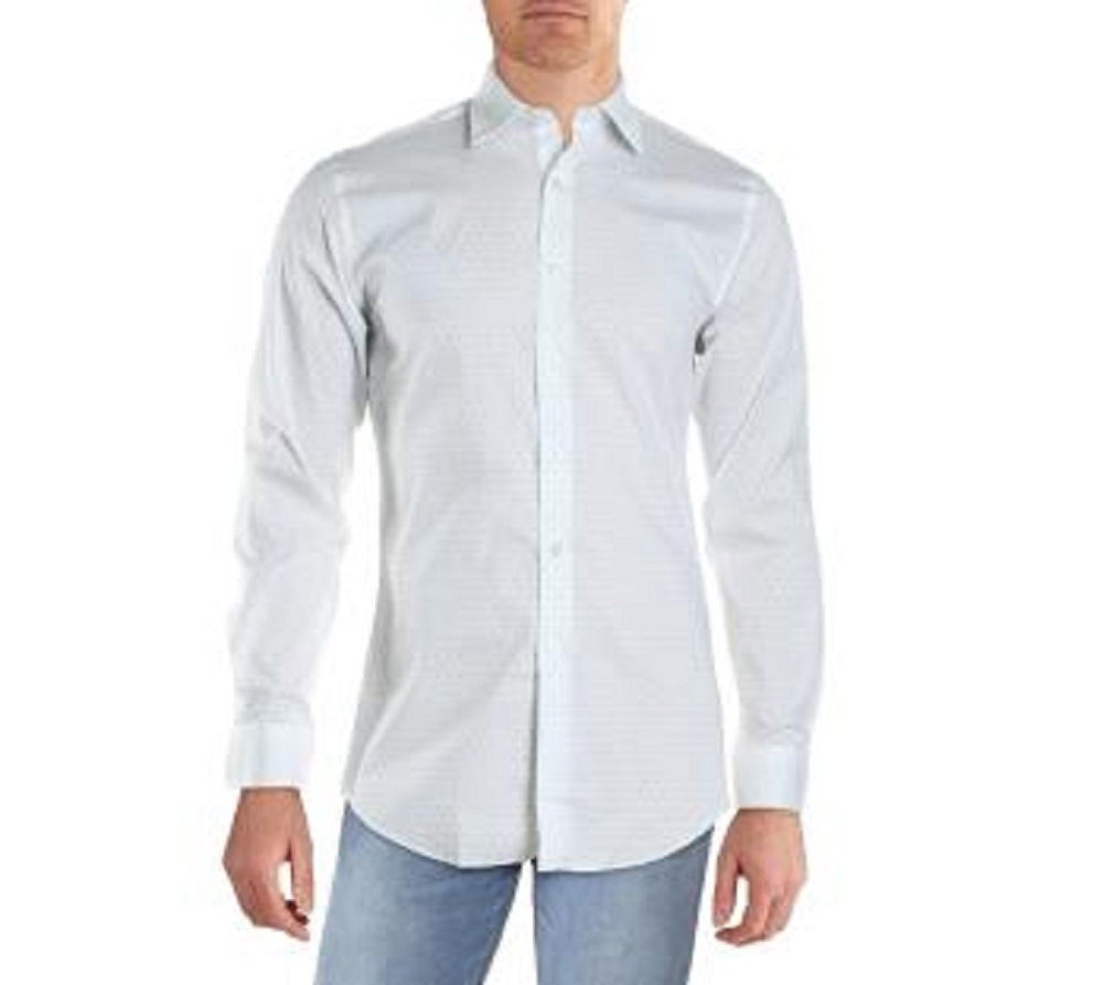 Camisa social masculina ALFANI com gola geométrica branca e corte slim, tamanho grande