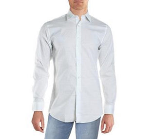 Camisa social masculina ALFANI com gola geométrica branca e corte slim, tamanho grande