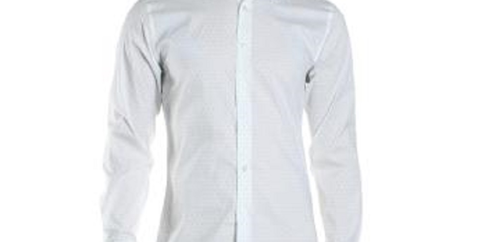 Camisa social masculina ALFANI com gola geométrica branca e corte slim, tamanho grande