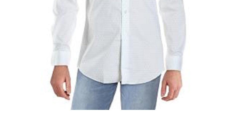 Camisa social masculina ALFANI com gola geométrica branca e corte slim, tamanho grande