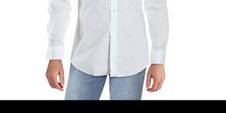 Camisa social masculina ALFANI com gola geométrica branca e corte slim, tamanho grande