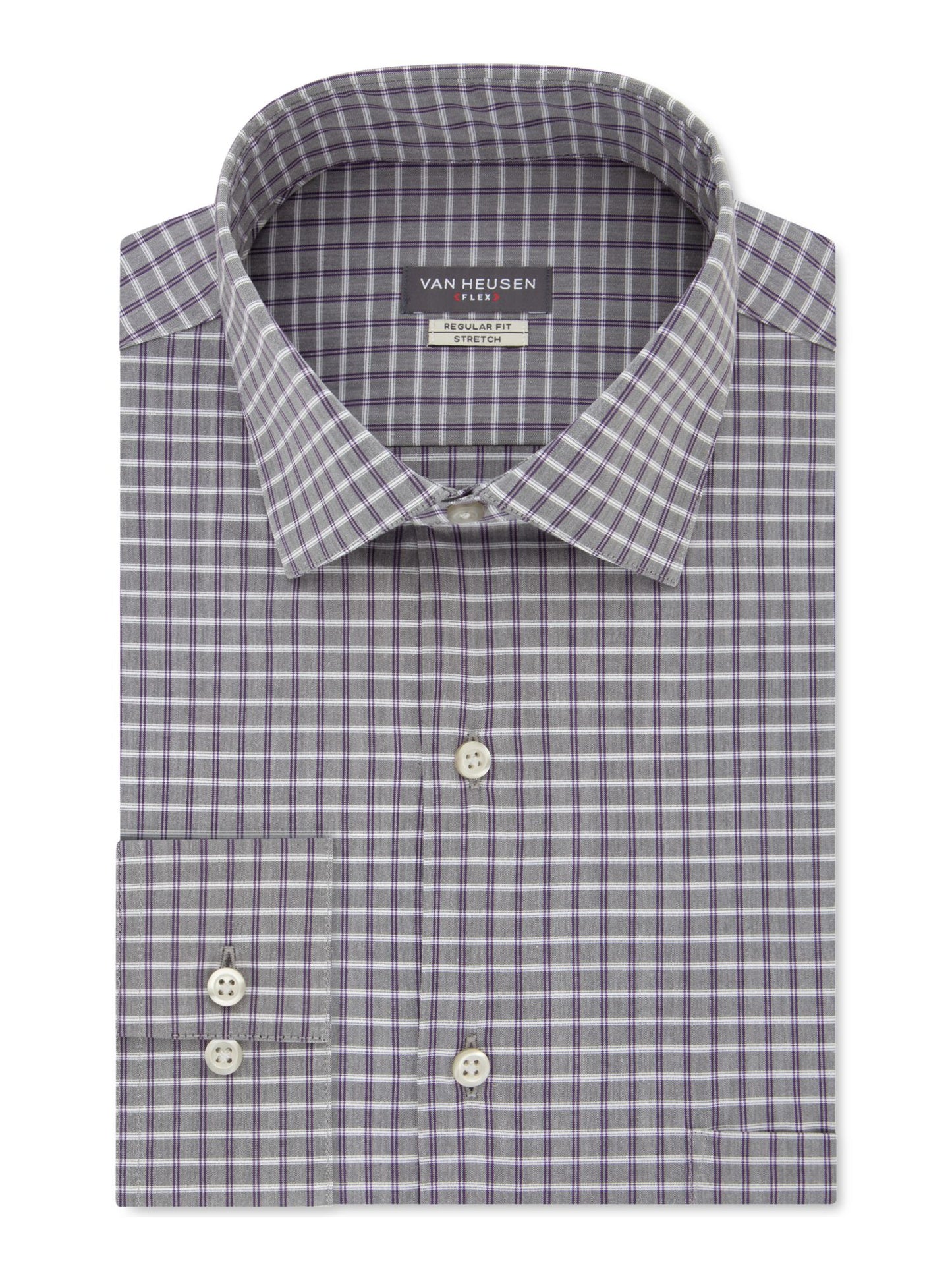 Camisa social masculina Van Heusen Classic Regular Fit com gola flexível e xadrez elástico, cinza, tamanho GG