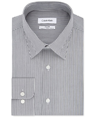 Camisa social Calvin Klein masculina Steel Classic Regular Fit, sem passar, com listras elásticas, tamanho azul, 16,5 x 34-35