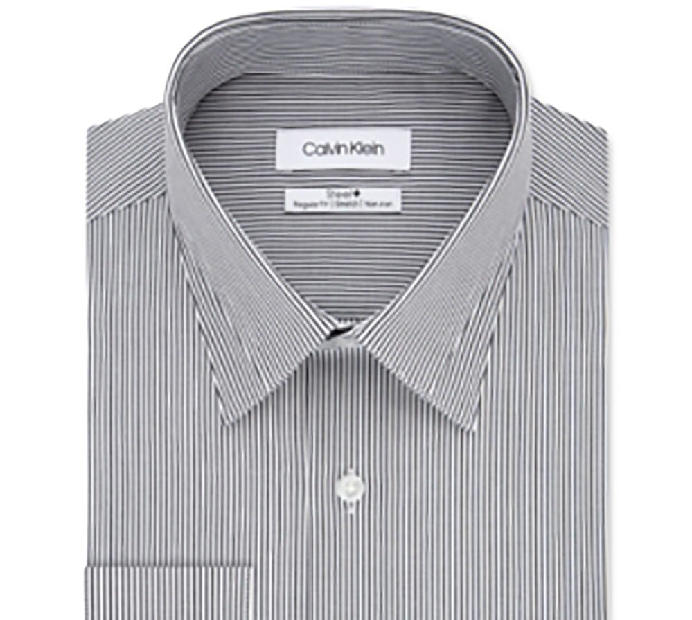 Camisa social Calvin Klein masculina Steel Classic Regular Fit, sem passar, com listras elásticas, tamanho azul, 16,5 x 34-35