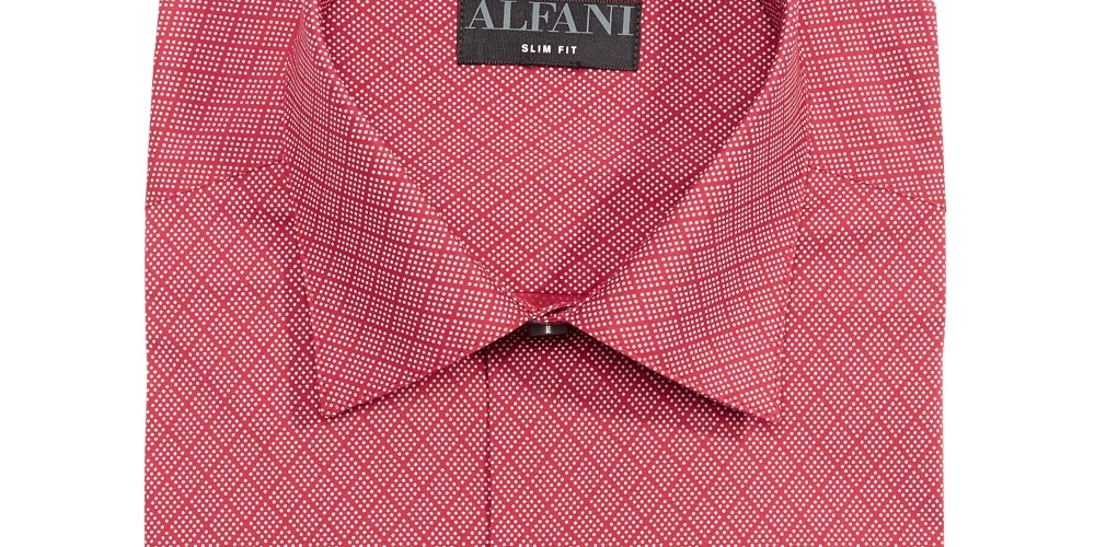 Camisa social masculina Alfani com gola estampada, vermelha, tamanho 15,5 x 32-33