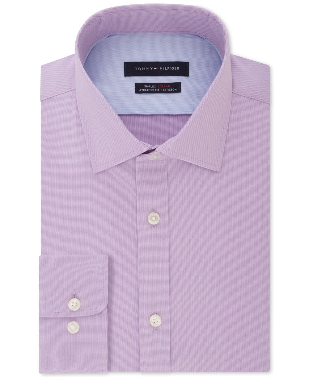 Camisa social masculina Tommy Hilfiger Flex Collar com tecido refrescante, ajuste atlético, sem passar a ferro, elástica, tamanho roxo, 15x32-33