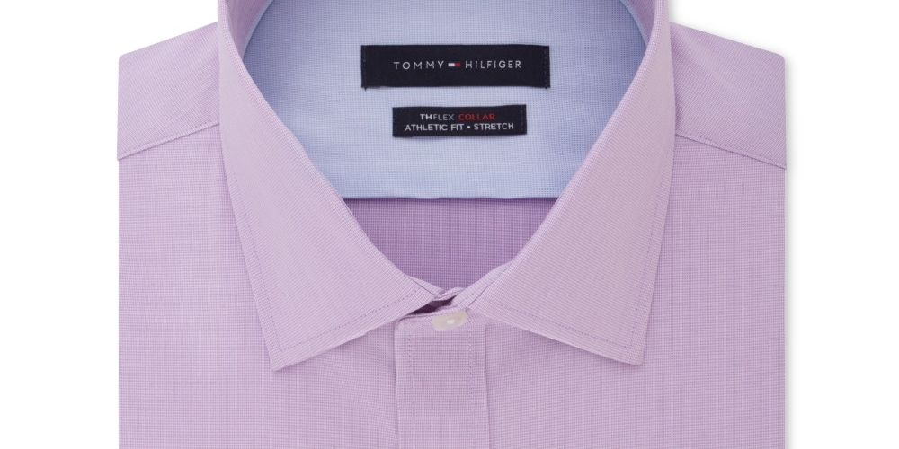Camisa social masculina Tommy Hilfiger Flex Collar com tecido refrescante, ajuste atlético, sem passar a ferro, elástica, tamanho roxo, 15x32-33